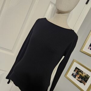 Black Ribbed Long Sleeve Top